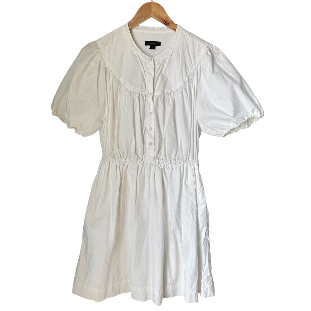 J.Crew Dress White Poplin Cotton‎ Puff Sleeve Classic Summer Medium